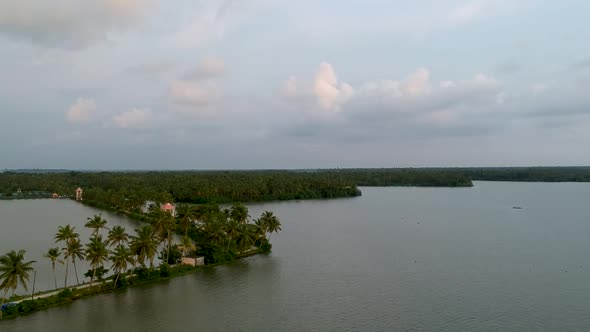 Beautiful aerial shot of a backwater tourism center,Vembanad lake