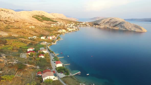 Flying above above vacation properties on the island of Pag