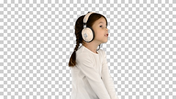 Excited little girl dressed in white listening, Alpha Channel