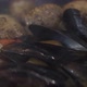 Preparing Tasty Mussels and Scallops on Pan in Burning Fire - VideoHive Item for Sale