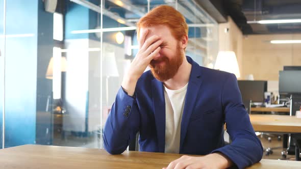 Upset Man in Office after Failure, Red Hairs