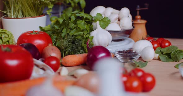 Close Up of Various Vegetables on Table Rotating