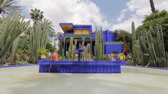 A view on the fountain of the Majorelle garden in Marrakech