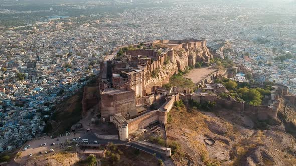 Aerial of Mehrangarh Fort in Jodhpur, Rajasthan, India