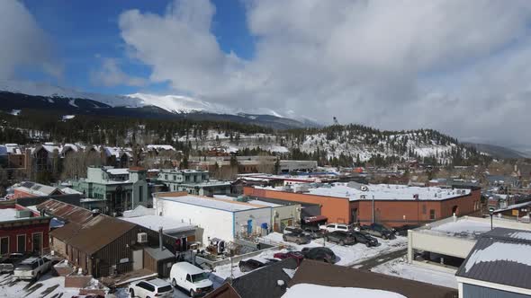 Snowy Town in Winter 4k drone