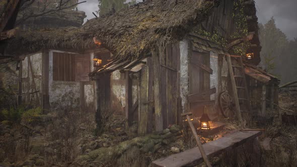 Wooden Log Cabin in Pine Forest in Summer alt