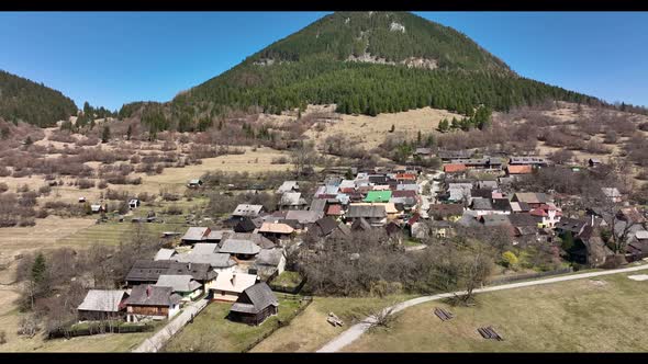 Aerial view of the historical Slovak village Vlkolinec in Slovakia