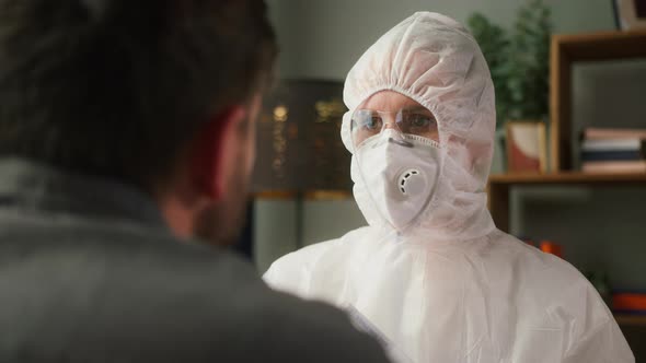 PCR Test Process Doctor Medical Staff Worker Wearing Protective Equipment Takes Sample From Nose of