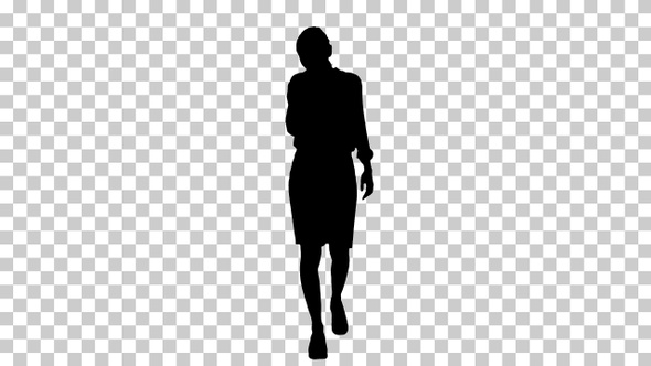 Silhouette Business Woman walking, Alpha Channel