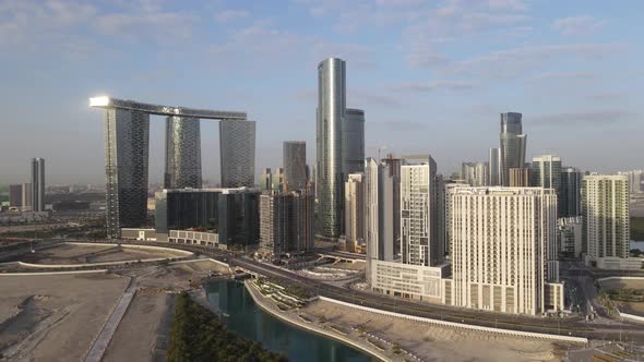 Aerial View on Developing Part of Al Reem Island in Abu Dhabi on a Cloudy Morning