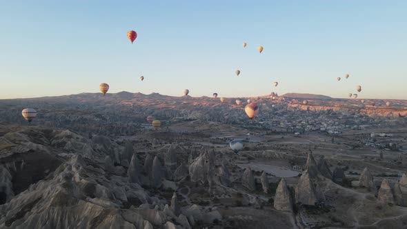 Aerial View Cappadocia Turkey  Balloons Sky