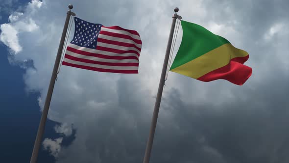 Waving Flags Of The United States And The Republic Of The Congo 4K