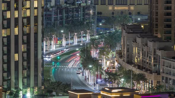 Intersection Traffic Night Timelapse on Mohammed Bin Rashid Boulevard