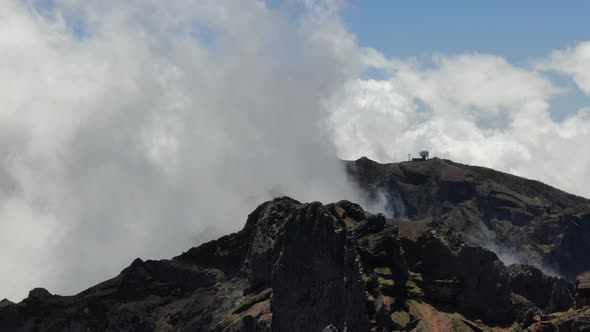 Drone hyperlapse showing fast moving clouds at Pico do Arieiro, Madeira,Portugal
