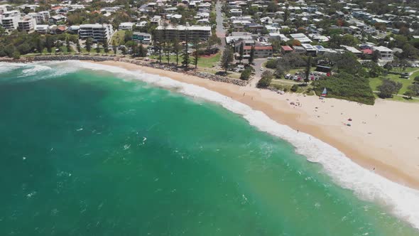 Aerial panoramic images of Dicky Beach, Caloundra, Australia