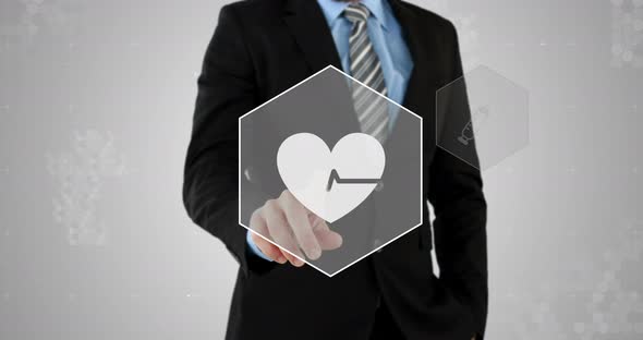 Businessman touching virtual digital interface screen