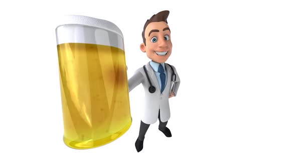 Fun 3D cartoon doctor with a beer