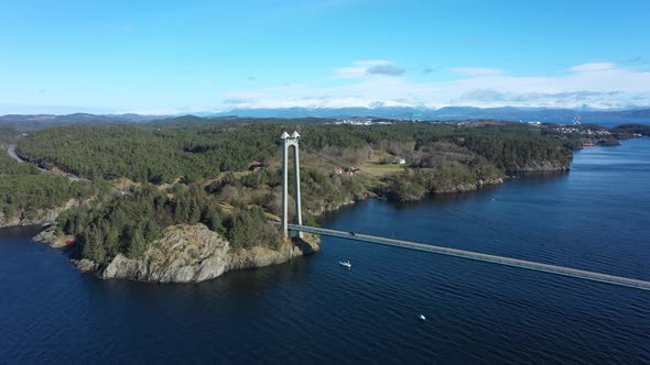 Stord bridge triangle connection on Stord island in Norway - Bridge with traffic in beautiful sunny