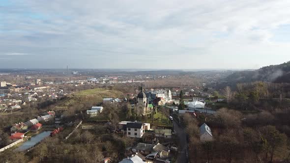 Beautiful Church in Lviv Aerial, Ukraine alt