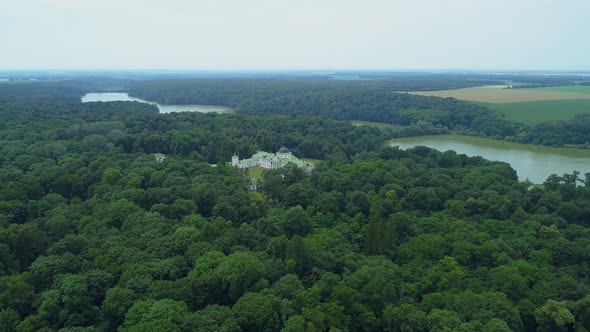 Aerial View Palace in Kachanivka Beautiful Nature Forest and Lake