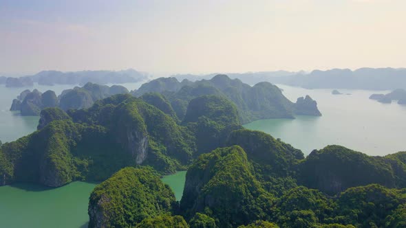 Aerial Shot of a Halong Bay National Park in Vietnam Consisting of Thousands of Small and Big