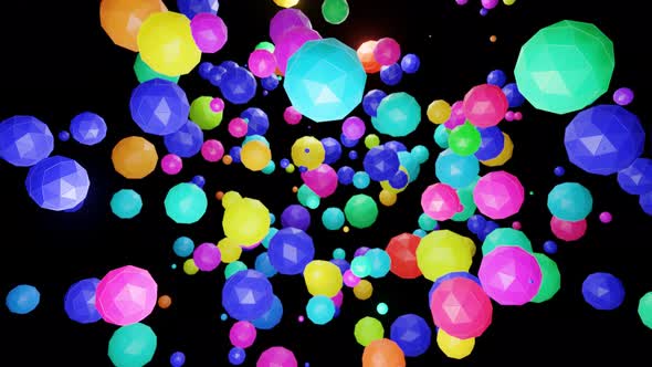 Abstract Festive Background with Cloud of Spheres Flashing Neon Light Randomly