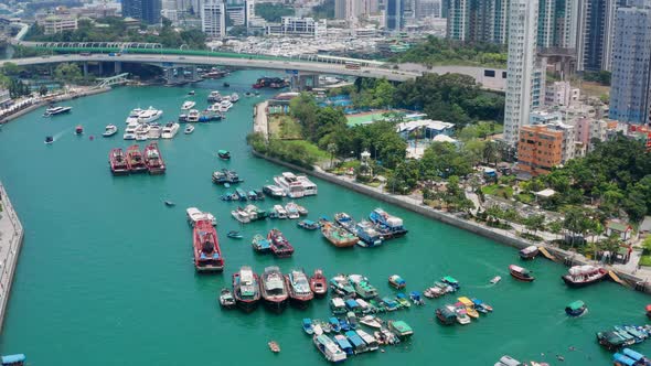 Top view of Hong Kong fishing harbor port