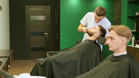 Stylist Hold Plastic Comb and Trimmer Cutting Beard