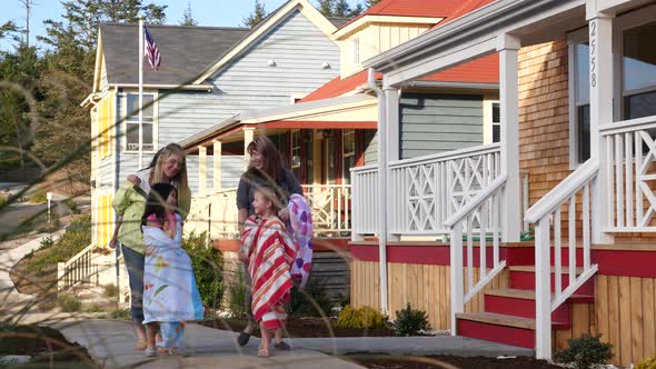 People walking in coastal community