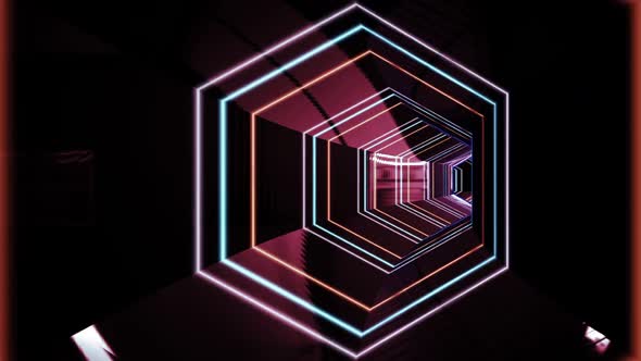 Flight of the Camera Through a Multi-colored Tunnel of Neon Polygons