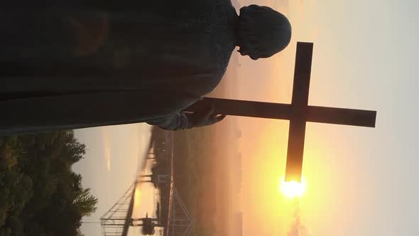 Vertical Video  Monument To Vladimir the Great at Dawn in the Morning