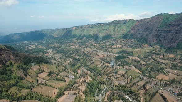 Mountain Landscape with Valley and Village Jawa Island, Indonesia