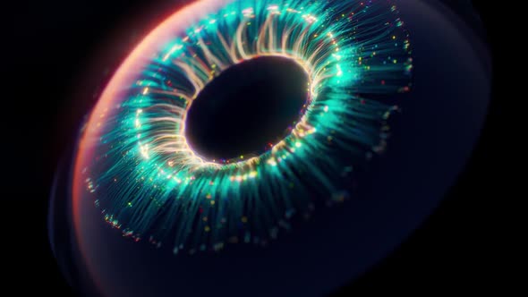 3D Animation. Amazing Pupil Of The Eye. Universe Of Receptors