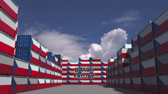 Containers with BLACK FRIDAY Text and Flags of the Czech Republic