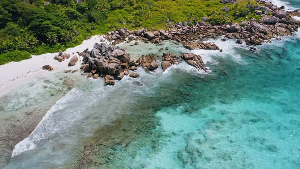 Aerial Drone Footage of Tropical Paradise Beach Anse Coco