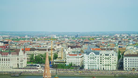 Planes flying over Budapest during an air show