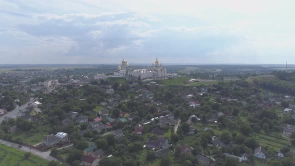 Aerial view of the monastery in Pochaiv