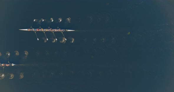 Aerial of dragon boat race during annual Riverfront Dragon Boat Festival