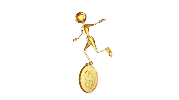 3D Gold Man and Dollar  Looped on White