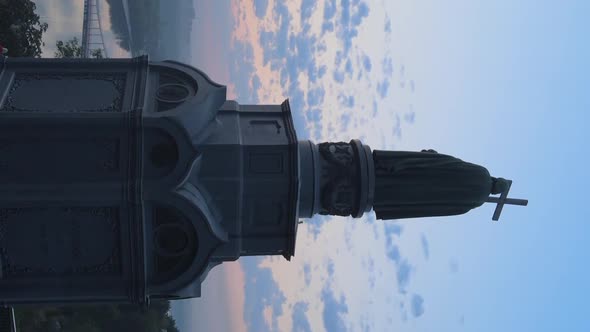 Vertical Video  Monument To Vladimir the Great at Dawn in the Morning