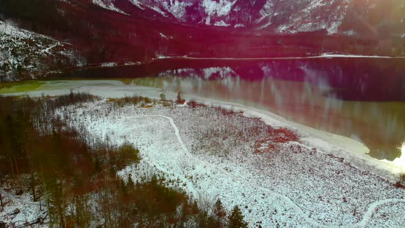 Beautiful Winter Landscape on the Lake Offensee in the Mountains in Upper Austria Salzkammergut