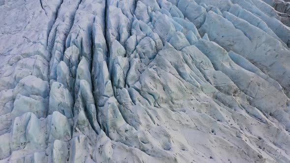 Drone Over Broken Ice Glacier Of Vatnajokull