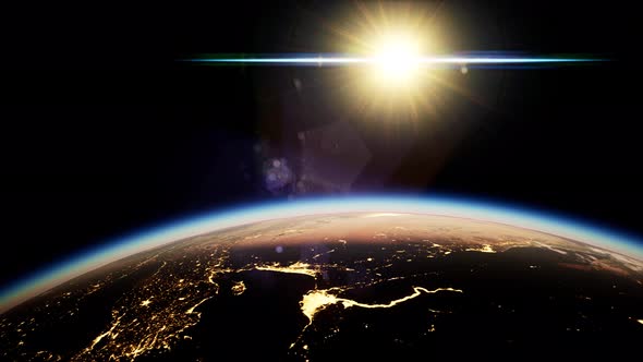 Space, Sun and Planet Earth at Night alt