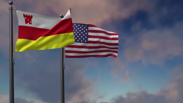 Santa Barbara City Flag Waving Along With The National Flag Of The USA - 2K