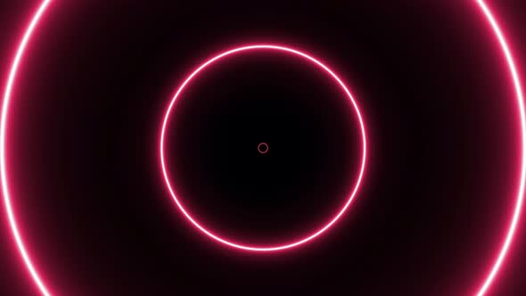 Animation of flight in abstract futuristic tunnel with pink round neon lights alt