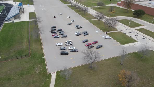Anderson Park in Kenosha, Wisconsin, parking area. Football stadium nearby. Green space surrounding