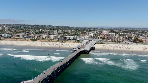 Aerial View of Pacific Beach Pier During Blue Summer Day San Diego