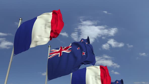 Many Flags of New Zealand and France