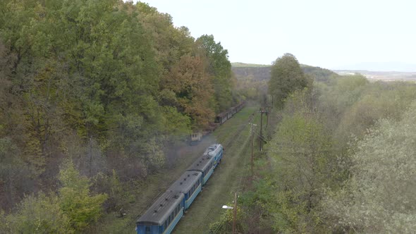 Aerial View of the Train Rides on the Railroad