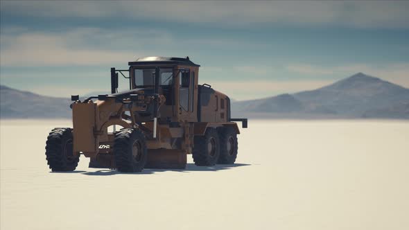 Road Grading Machine on the Salt Desert Road